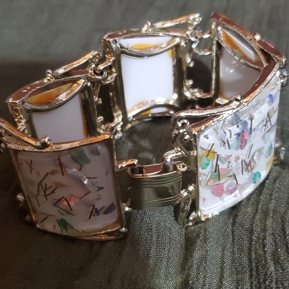 PAM Vintage Paruria Gold & White Rainbow Confetti Designer Signed 1950's - Picture 6 of 7